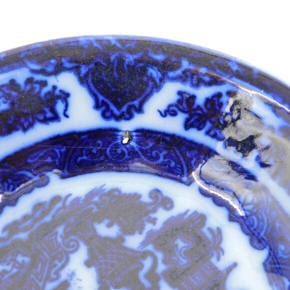 Podmore Walker Temple Pattern Antique Porcelain Blue Flow 6" Fruit Bowl FLAW - Picture 4 of 9